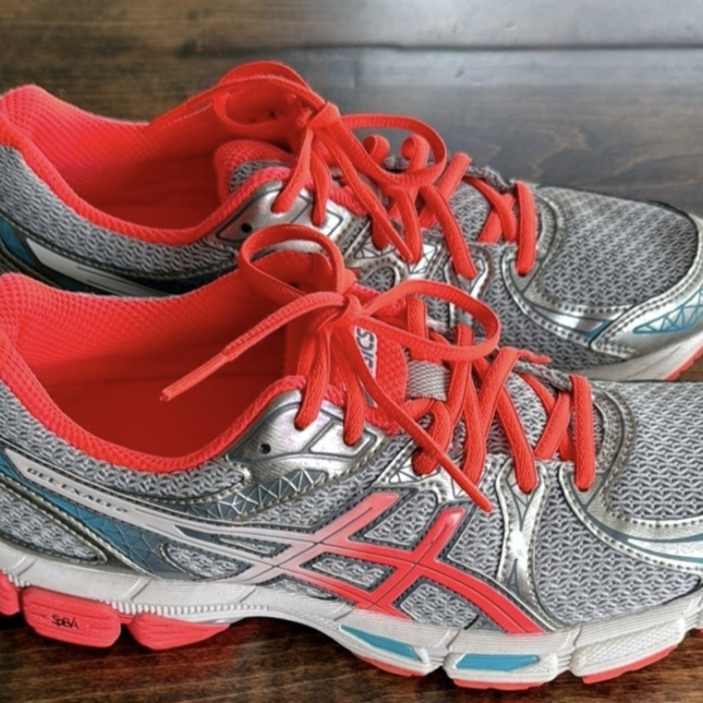 ASICS Women's Silver and Pink Running Shoes